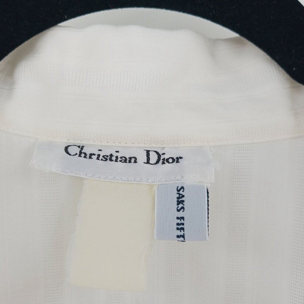 VTG Christian Dior White Striped Pajama Set CD Embroidered Pocket Designer Large - Picture 7 of 14